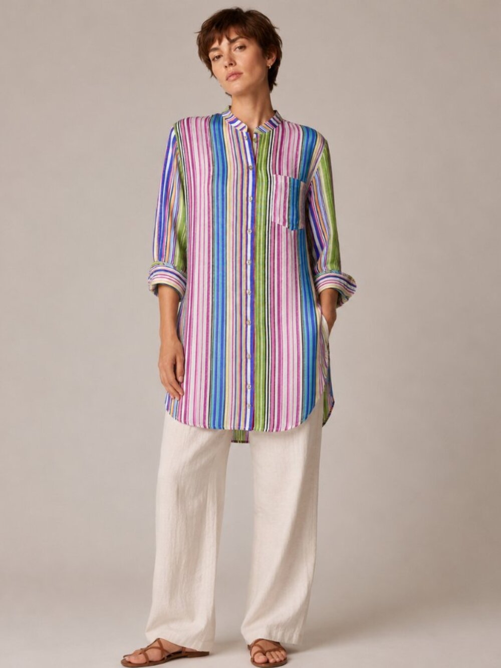 Chico’s Linen Striped Tunic Blouse – Size 1